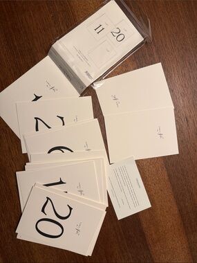 Chic Vera Wang Numbered Table Cards – Cream with Black Print 1-20-plus 2 blank